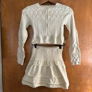 Willow & Wind Cream Crochet Cable Knit Cardigan Sweater Skirt Set Y2K Coquette